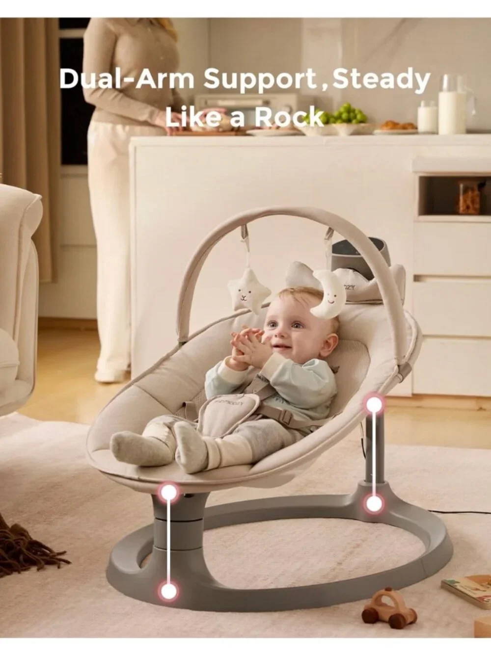 Momcozy 2-in-1 Electric Baby Swing & Toddler Seat, Adjustable Height, Khaki, New
